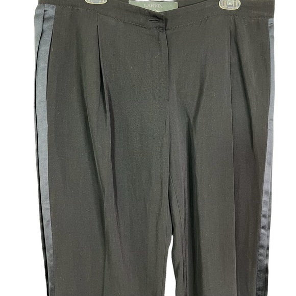 Lanvin Men’s Wool Linen Blend Tuxedo Pants in Black w/Blue Stripe Size 46 - Picture 6 of 11
